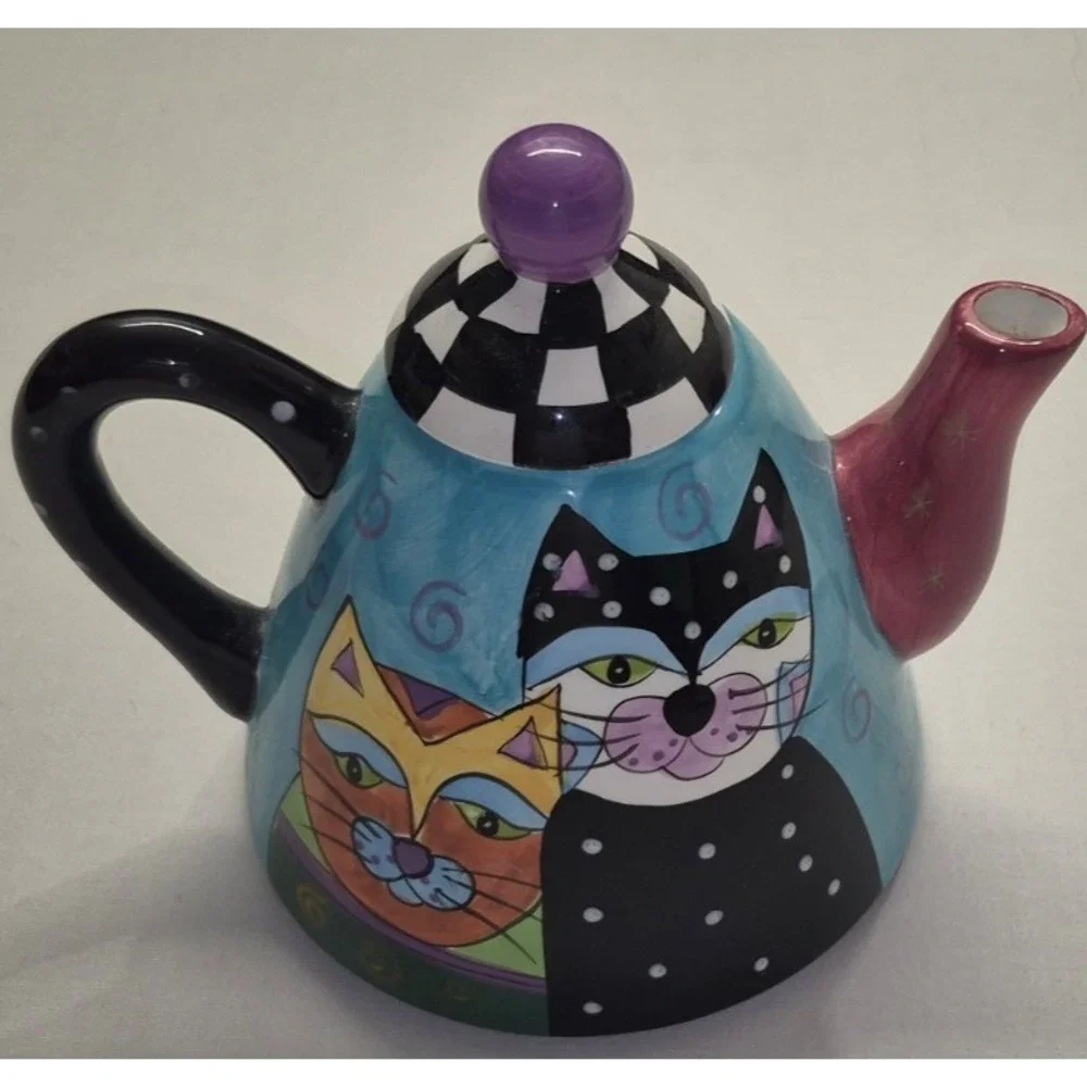 VTG‎ Collectible Milson & Louis Ceramic hand painted teapot whimsical cat art